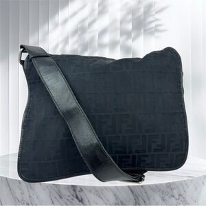 Fendi Flap Zucca Canvas Messenger Black